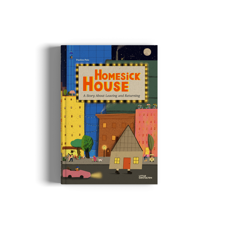Book titled 'Homesick House' with colorful illustration on a white background
