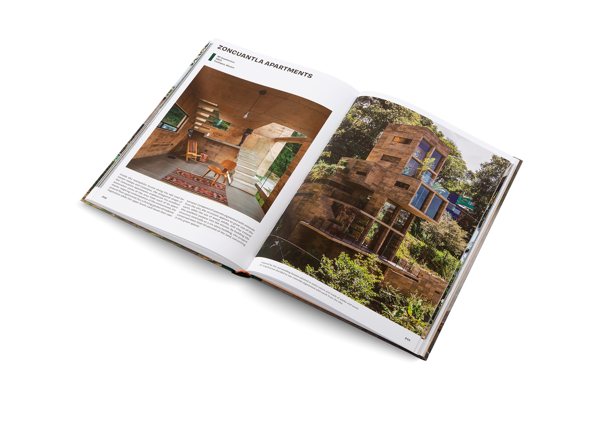 Inspired by the surrounding houses painted in ochre colors and made of adobe and wood, RP Arquitectos decided to use concrete pigmented with earth from the site to design the Zoncuantla Apartments. This fascinating project is featured in Concrete Jungle, a book about tropical architecture by gestalten.