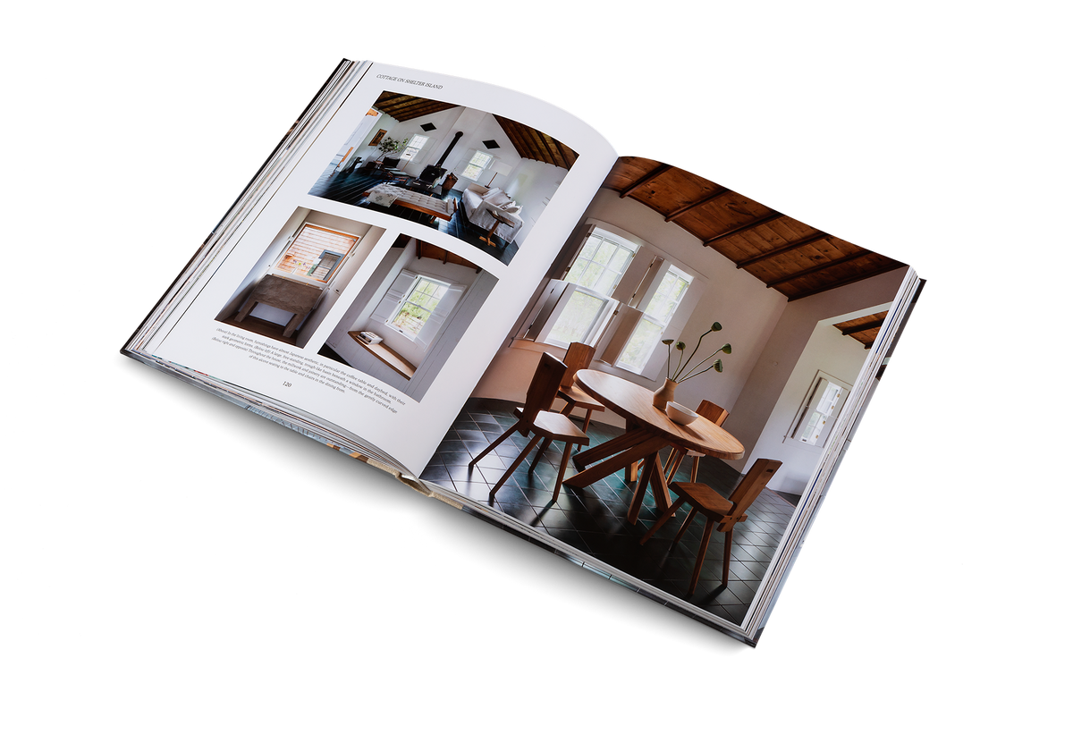 Throughout the house, the millwork and joinery are outstanding—from the gently curved edge of this alcove seating to the table and chairs in the dining from. Discover more of this cottage on Shelter Island in Country and Cozy by gestalten