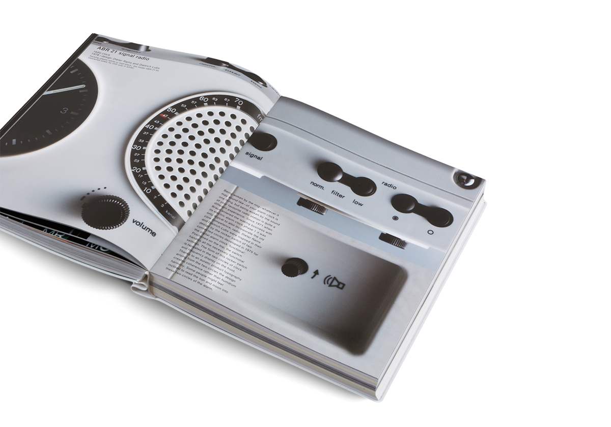The ABR 21 radio clock designed by Dieter Rams and Dietrich Lubs is made of white and black plastic. See more about this signal radio in Less and More: The Design Ethos of Dieter Rams by gestalten.