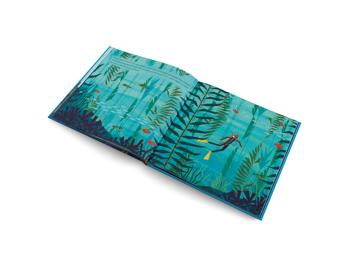 Fox is swimming between giant algae in his deep sea quest