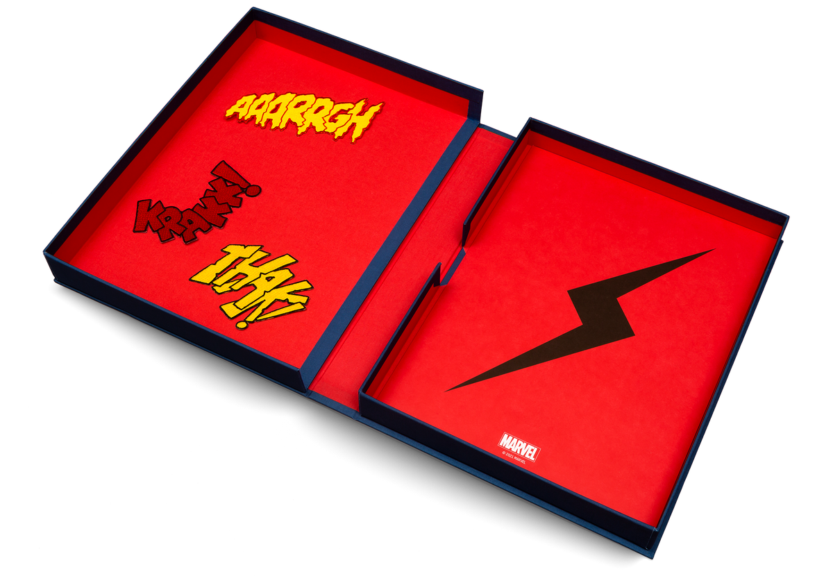 The box of Marvel By Design - Special Edition contains three graphic fabric patches