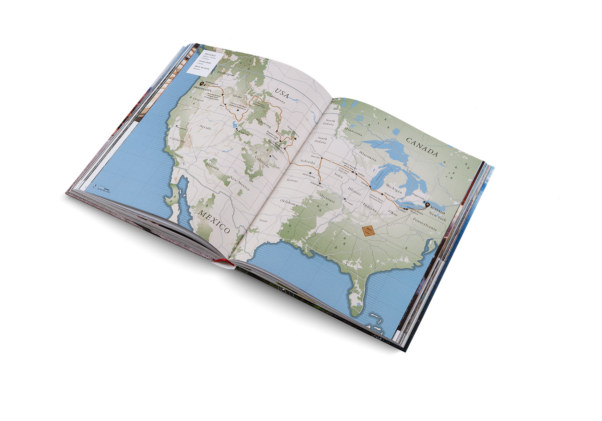 A map for an adventurous road-trip in The Great American Road Trip by gestalten.