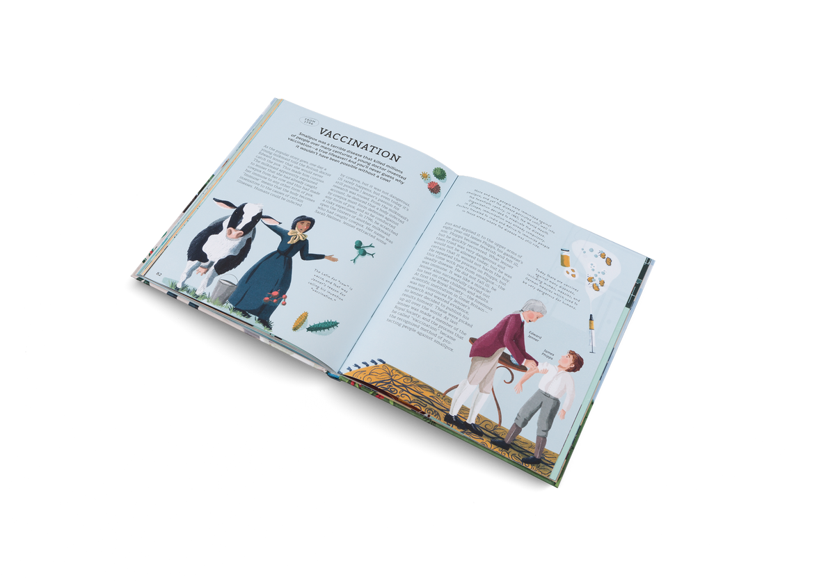 Smallpox was a terrible disease that killed millions of people over many centuries. A young doctor invented vaccination—a true lifesaver! And you’ll never guess why it wouldn’t have been possible without a cow! Find out more in Who Invented This? by Little Gestalten