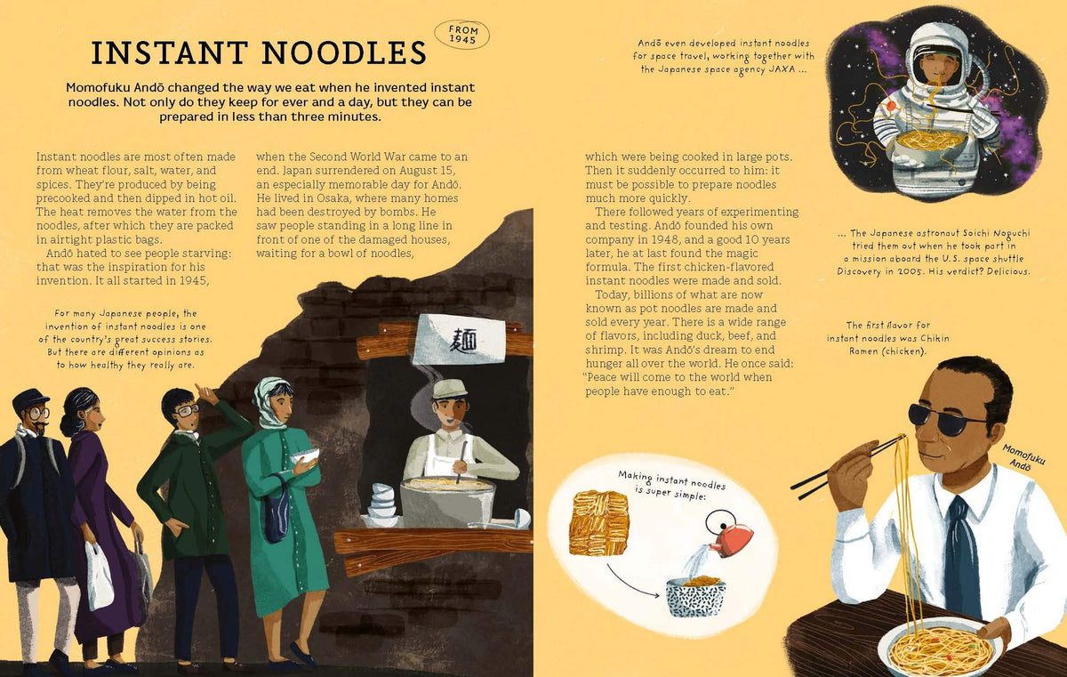Momofuku Andō invented instant noodles. Find out more in Who Invented This? by Little Gestalten