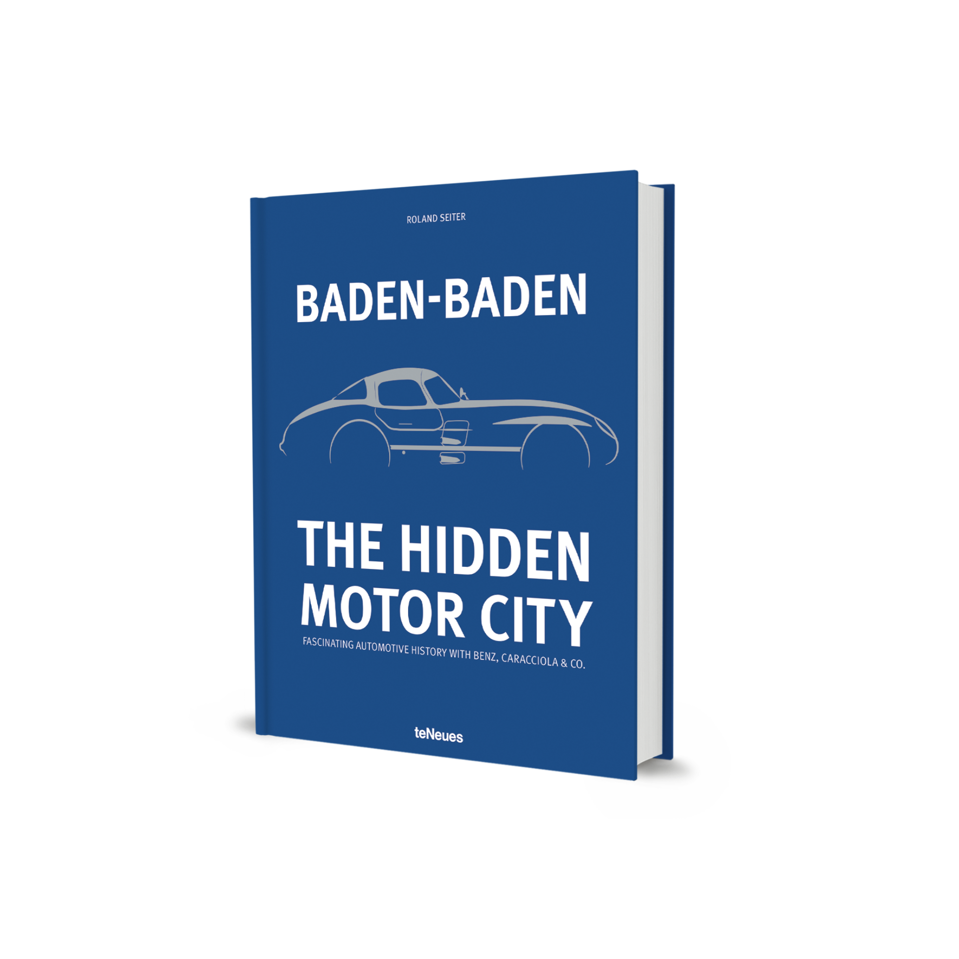 Book titled 'Baden-Baden: The Hidden Motor City' with a blue cover and white text on a white background