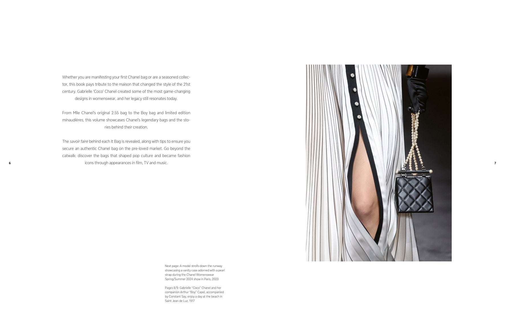 Black handbag with chain detail worn by a model against a white background