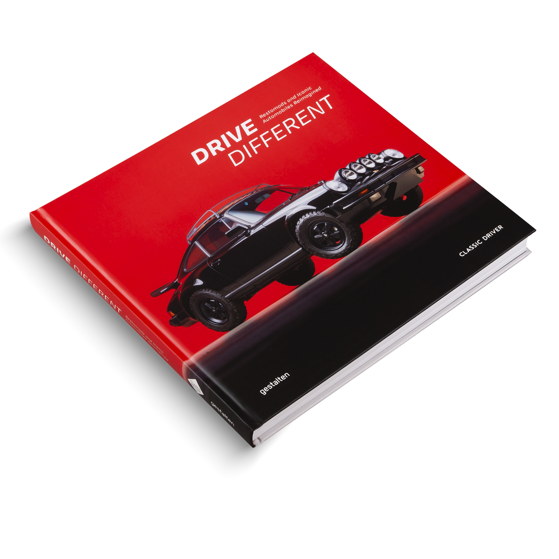 Book titled 'Drive Different' with a red cover and black car illustration on a white background