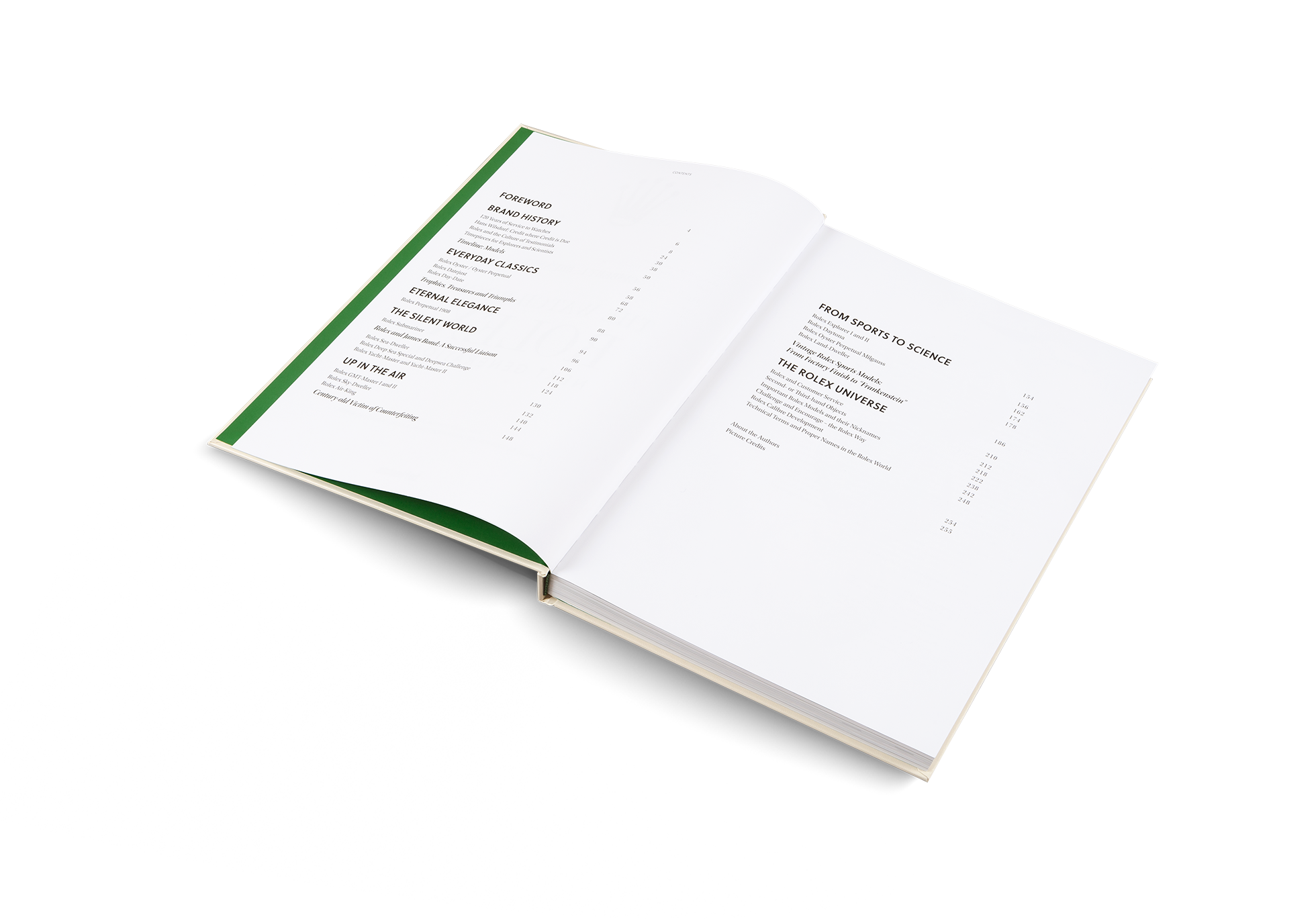 Open book with green and white pages on a white background
