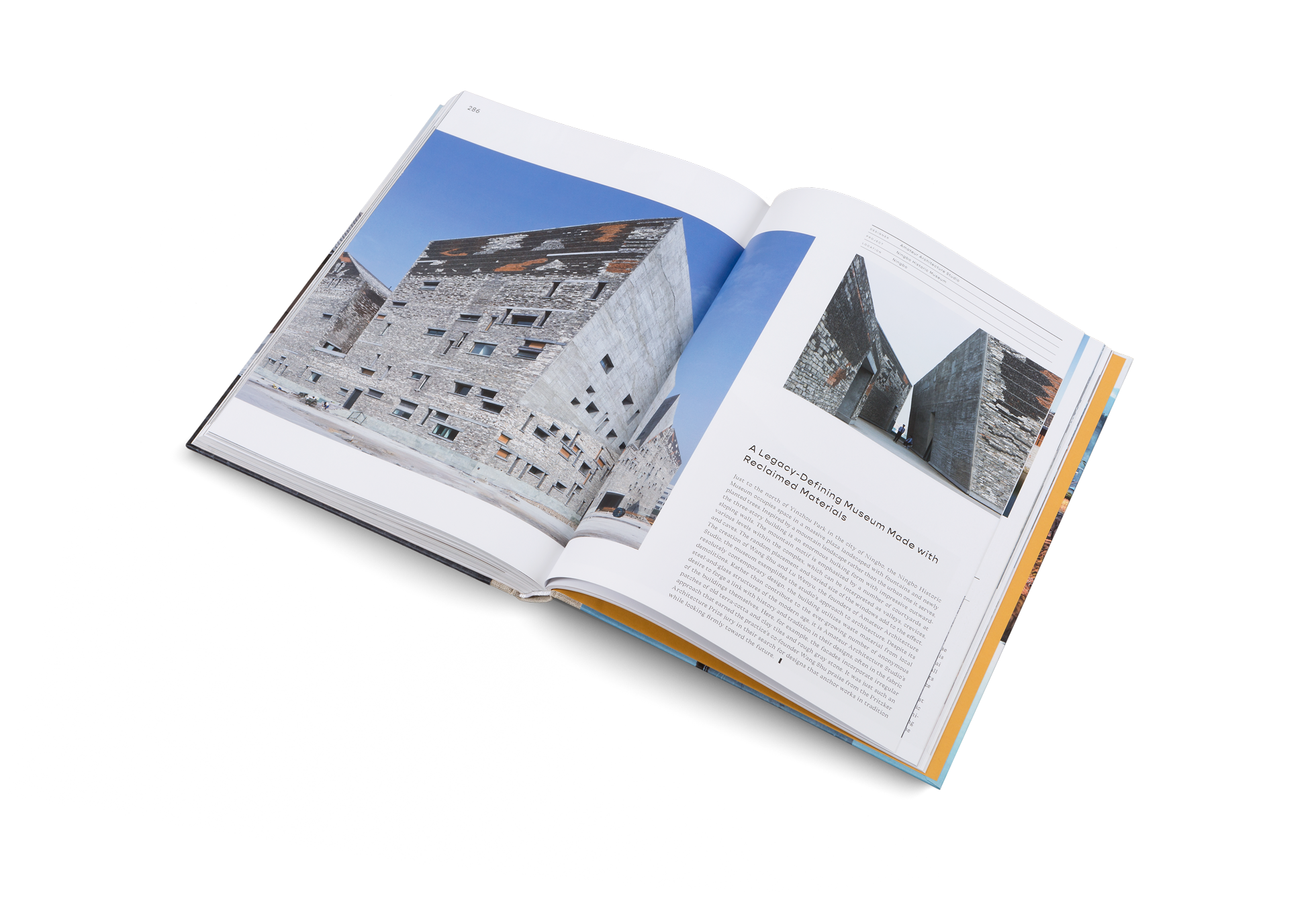 Just to the north of Yinzhou Park in the city of Ningbo, the Ningbo Historic Museum designed by Amateur Architecture Studio occupies space in a massive plaza landscaped with fountains and newly planted trees.