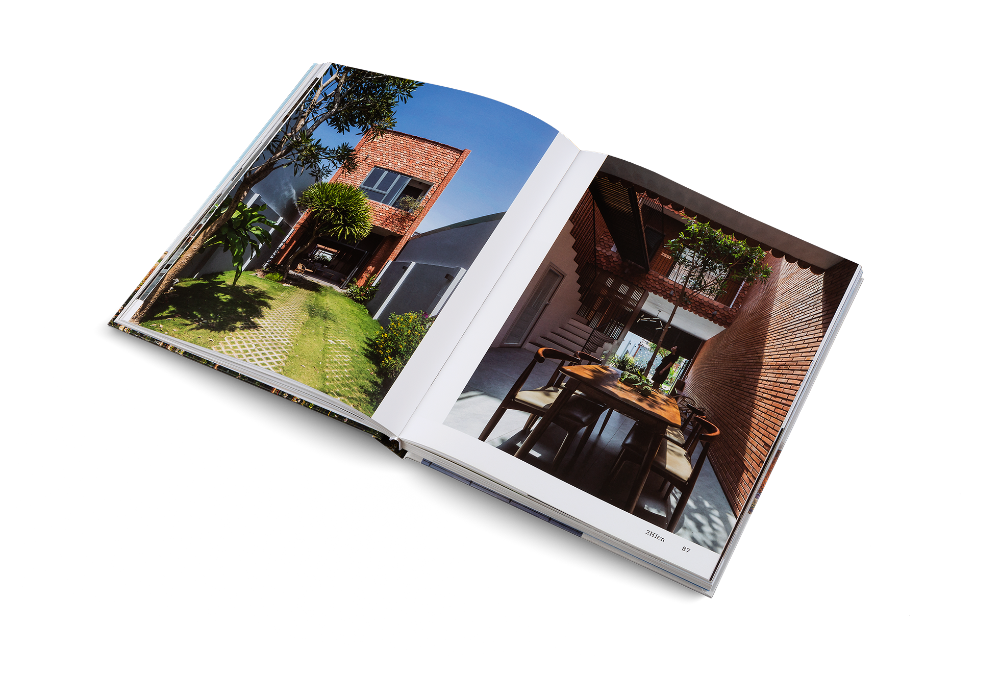 In this Vietnamese property, fish-scale tiles salvaged from the plot’s previous house are com- bined with red brickwork to create a facade that resembles the rippling skin of a sea creature. Peeking above the roofline of its neighbors, the skinny home’s red aesthetic is unashamedly bold with a dash of eccentricity. The house occupies just half the site, leaving the rest of the land for gardening and entertaining. Find out more about this project in Brick By Brick by gestalten.