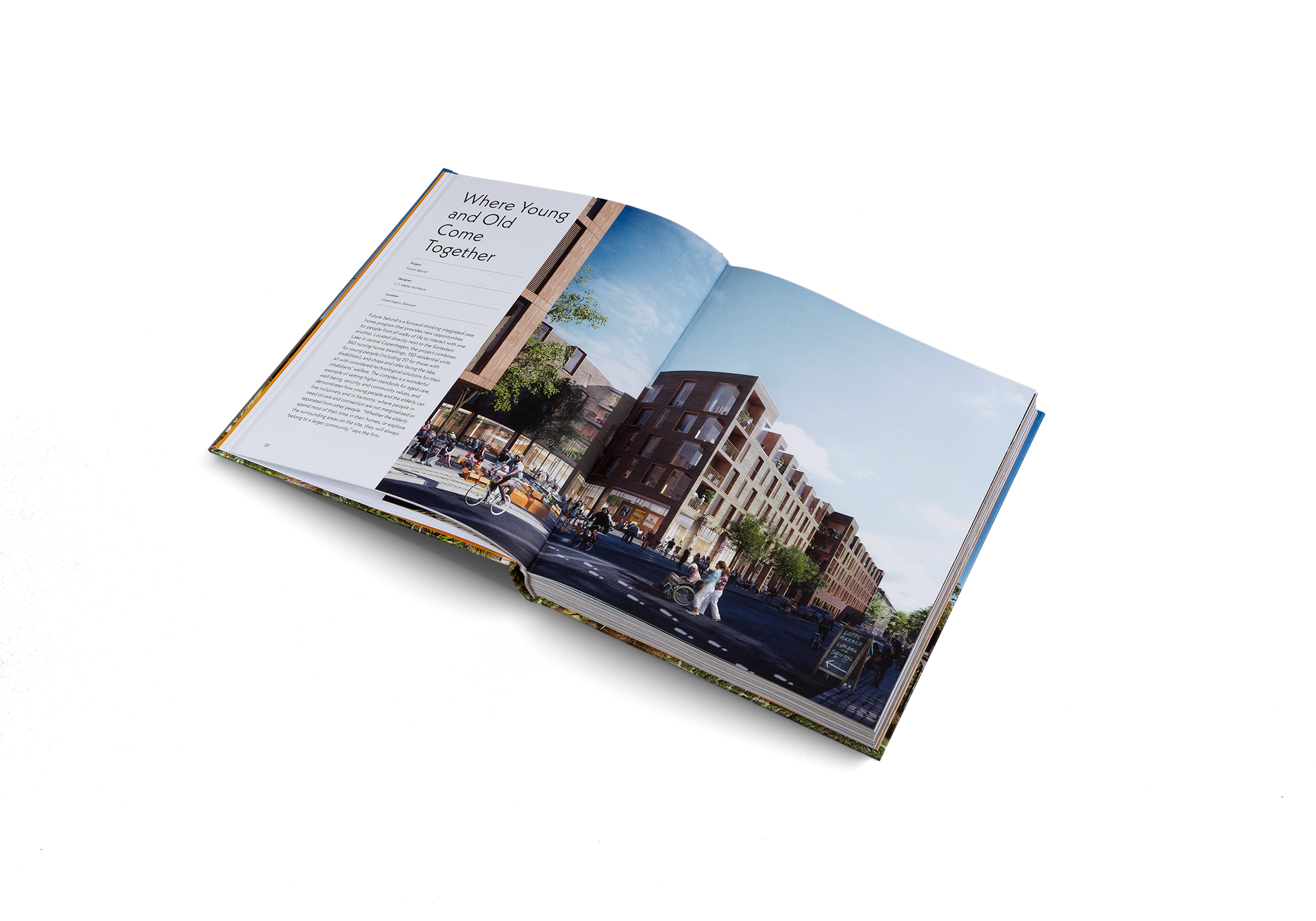 Future Sølund is a forward-thinking integrated care home program that provides new opportunities for people from all walks of life to interact with one another. Located directly next to the Sortedam Lake in central Copenhagen, the project combines 360 nursing home dwellings, 150 residential units for young people (including 20 for those with disabilities), and shops and cafes facing the lake, all with considered technological solutions for their inhabitants’ welfare.