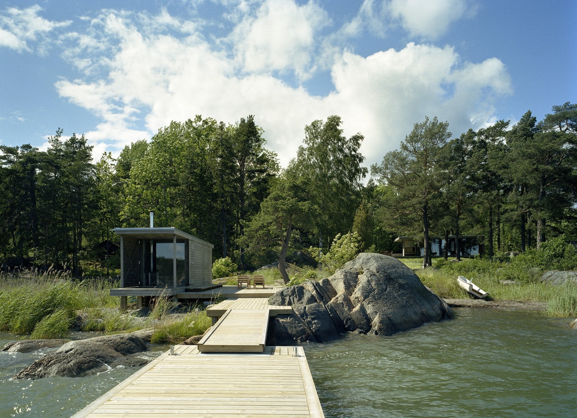 Modern cabin on water