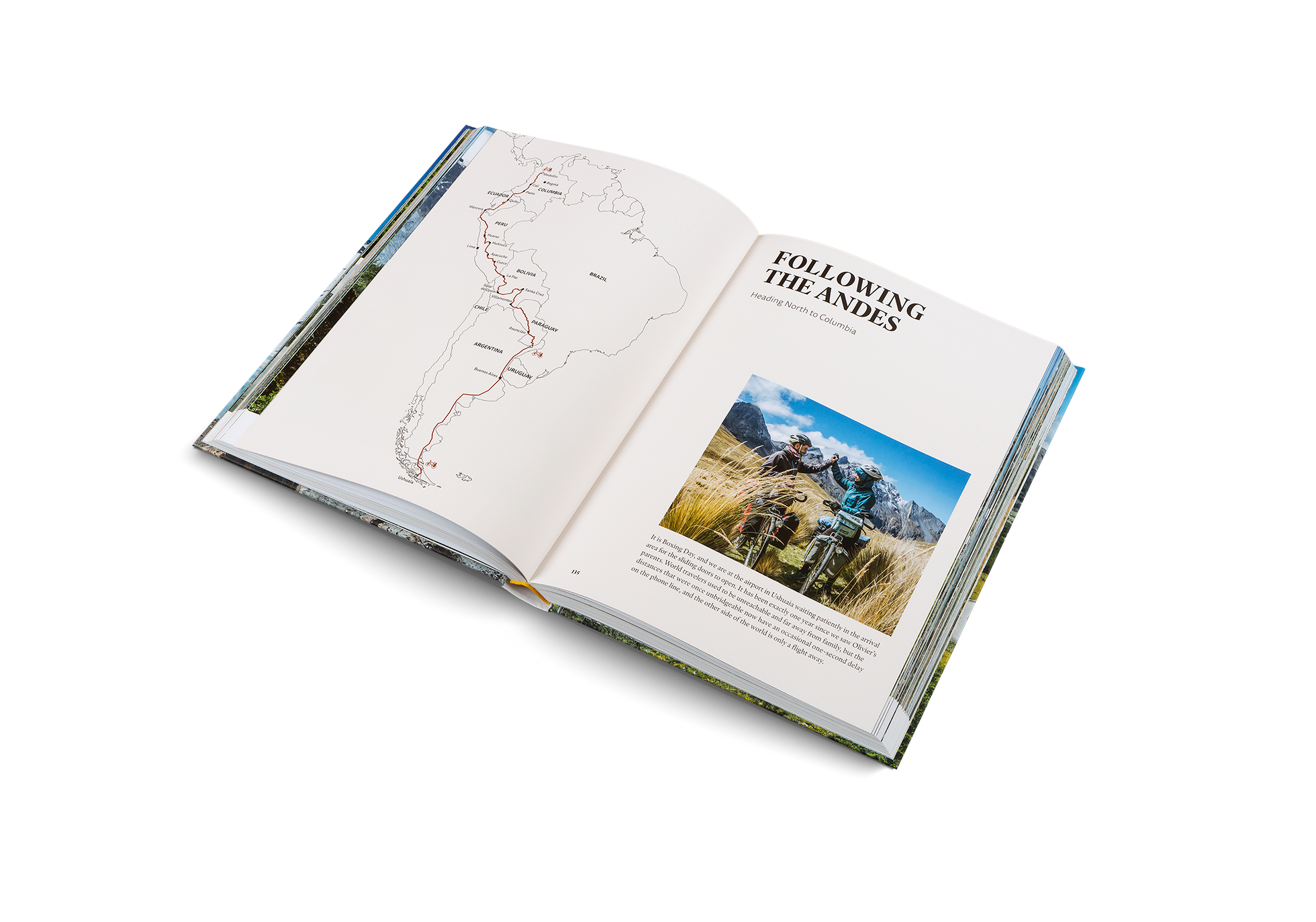 Olivier van Herck and Zoë Agasi following the Andes mountains in Leaving the Comfort Zone, a book by gestalten.