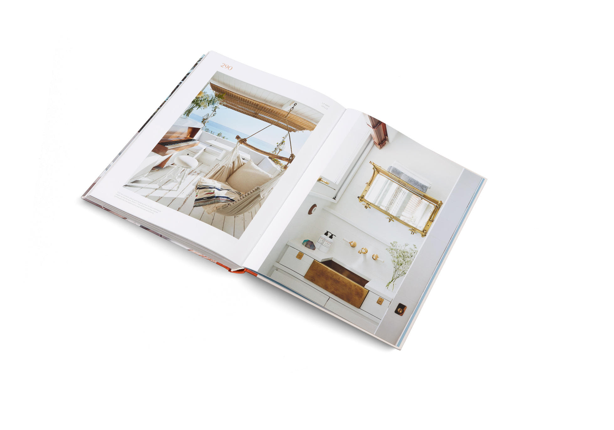 An outdoor piano and hanging chair bring a whimsical charm to the terrace in this dreamy villa by the sea.