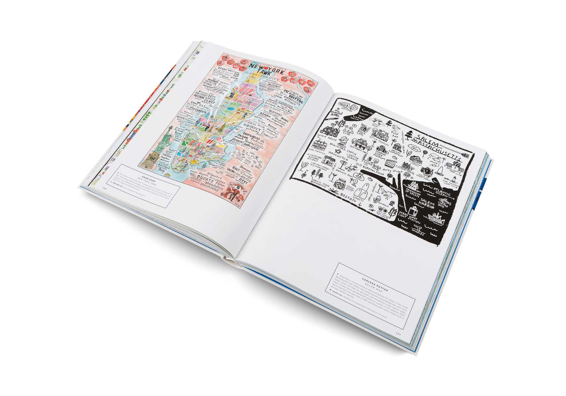 Illustrated Maps of New York and Salem Massachusetts in A Map of the World