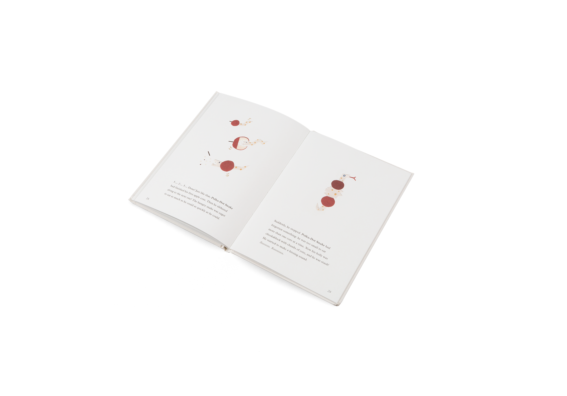 Suddenly, he stopped. Polka-Dot Snake had forgotten something: he was too small to eat more than one core at a time.