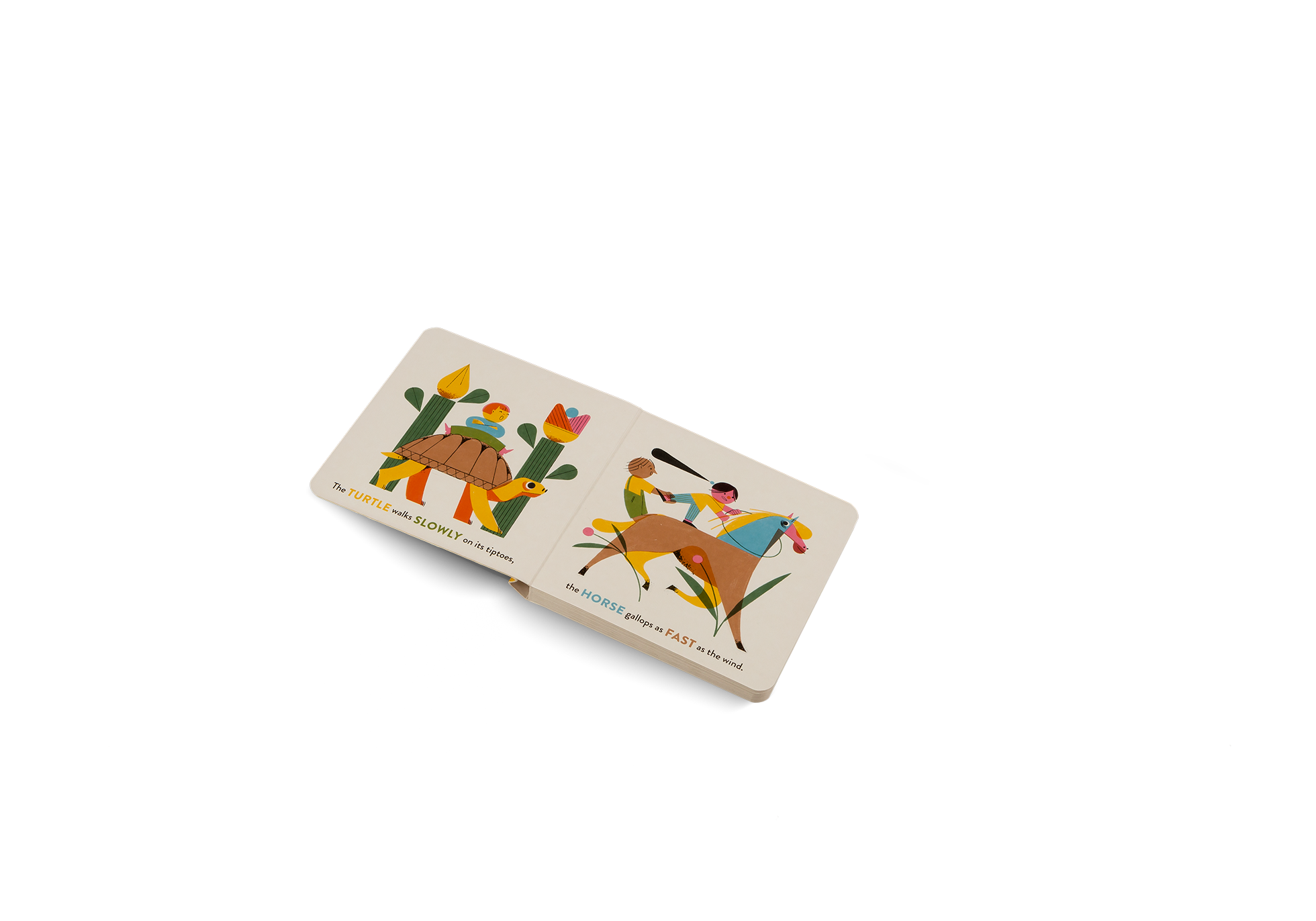 The turtle walks slowly on its tiptoes in The Animal Show by Marcos Farina and Little Gestalten