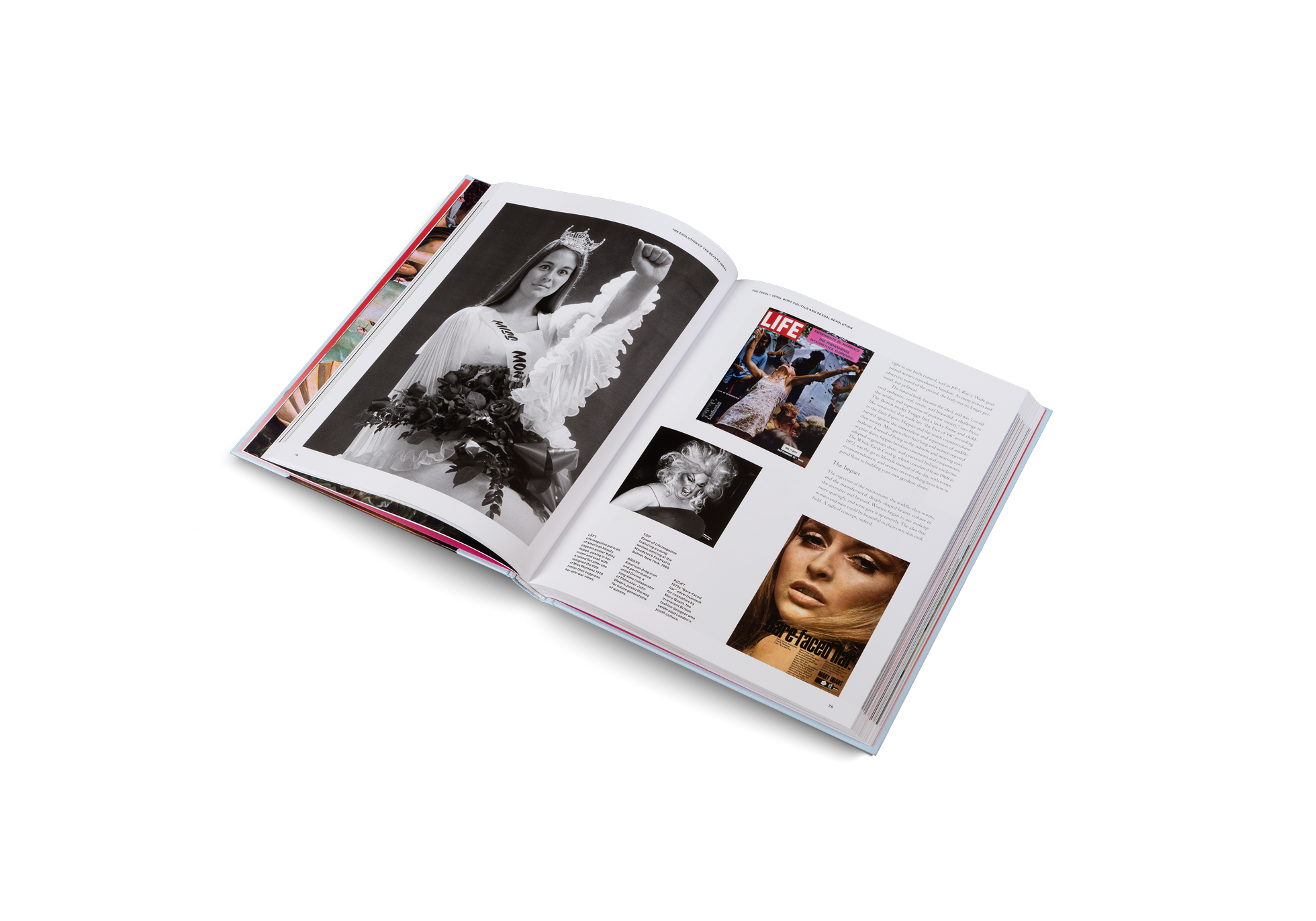 Life magazine portrait of American beauty pageant winner Kathy Huppe, posing in her crown and sash with a raised fist after she resigned the title of Miss Montana 1970 rather than suppress her anti-war views. Find out more about the evolution of the beauty ideal in The New Beauty by gestalten and Kari Molvar.