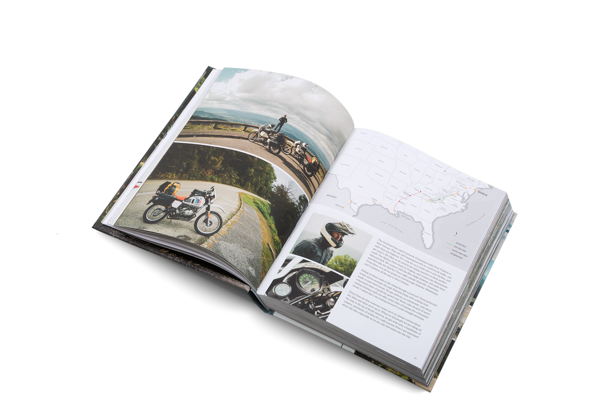 Map of a motorcycle road trip in Two Wheels South