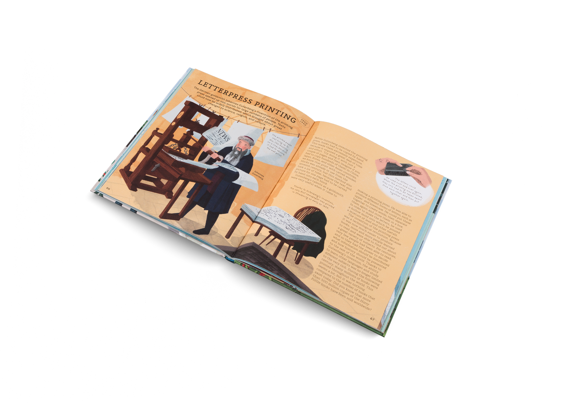 The German goldsmith Johannes Gutenberg’s invention of the printing press opened up new worlds for large numbers of people. Texts could now be widely distributed, which brought about great changes to science, religion, and culture. Discover more about it in Who Invented This? by Little Gestalten