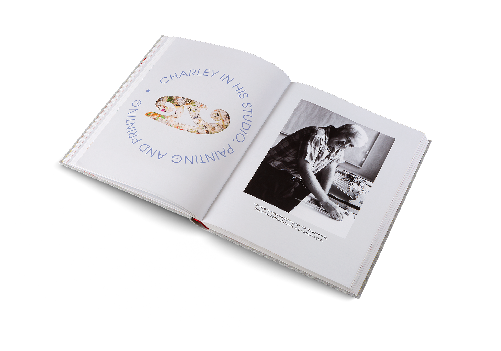 Charley Harper in his studio, painting and printing.