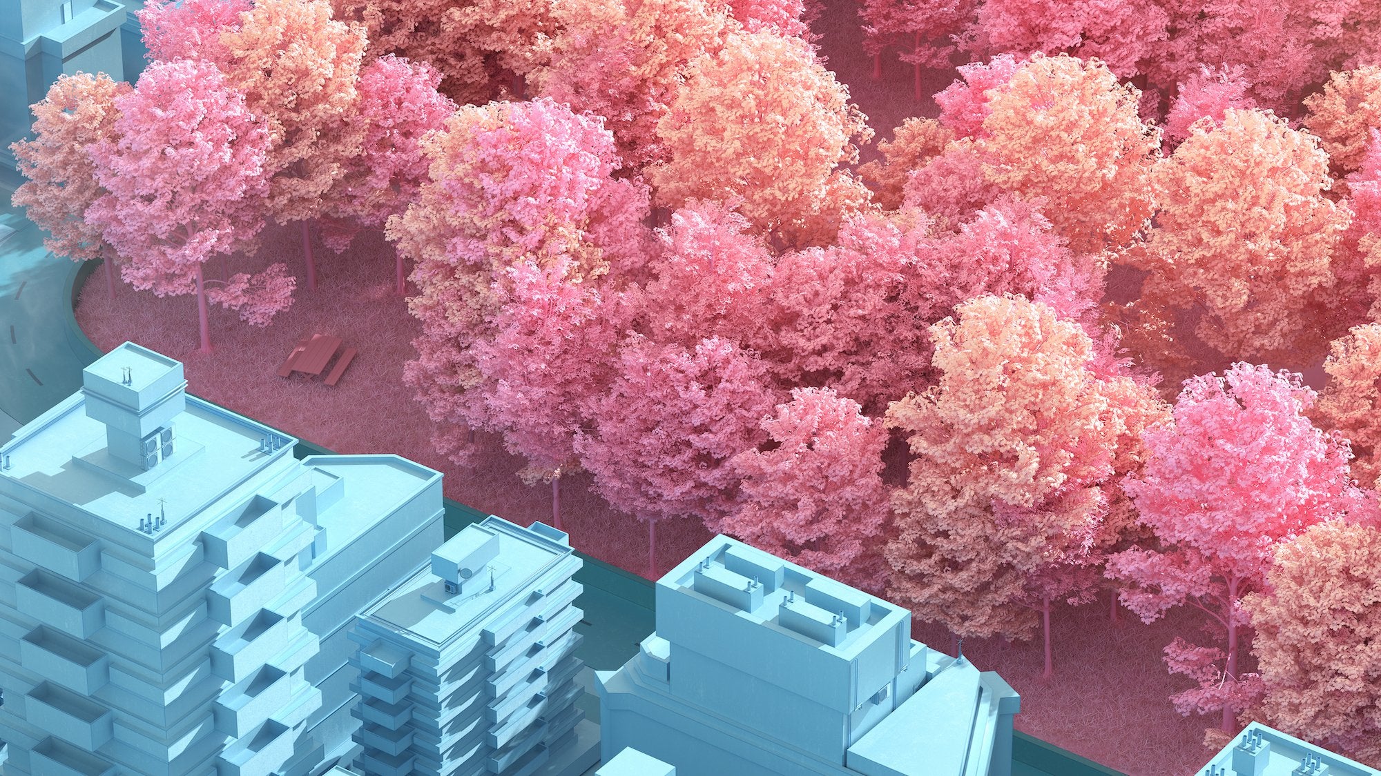 Surreal park and city in Dreamscapes & Artificial Architecture