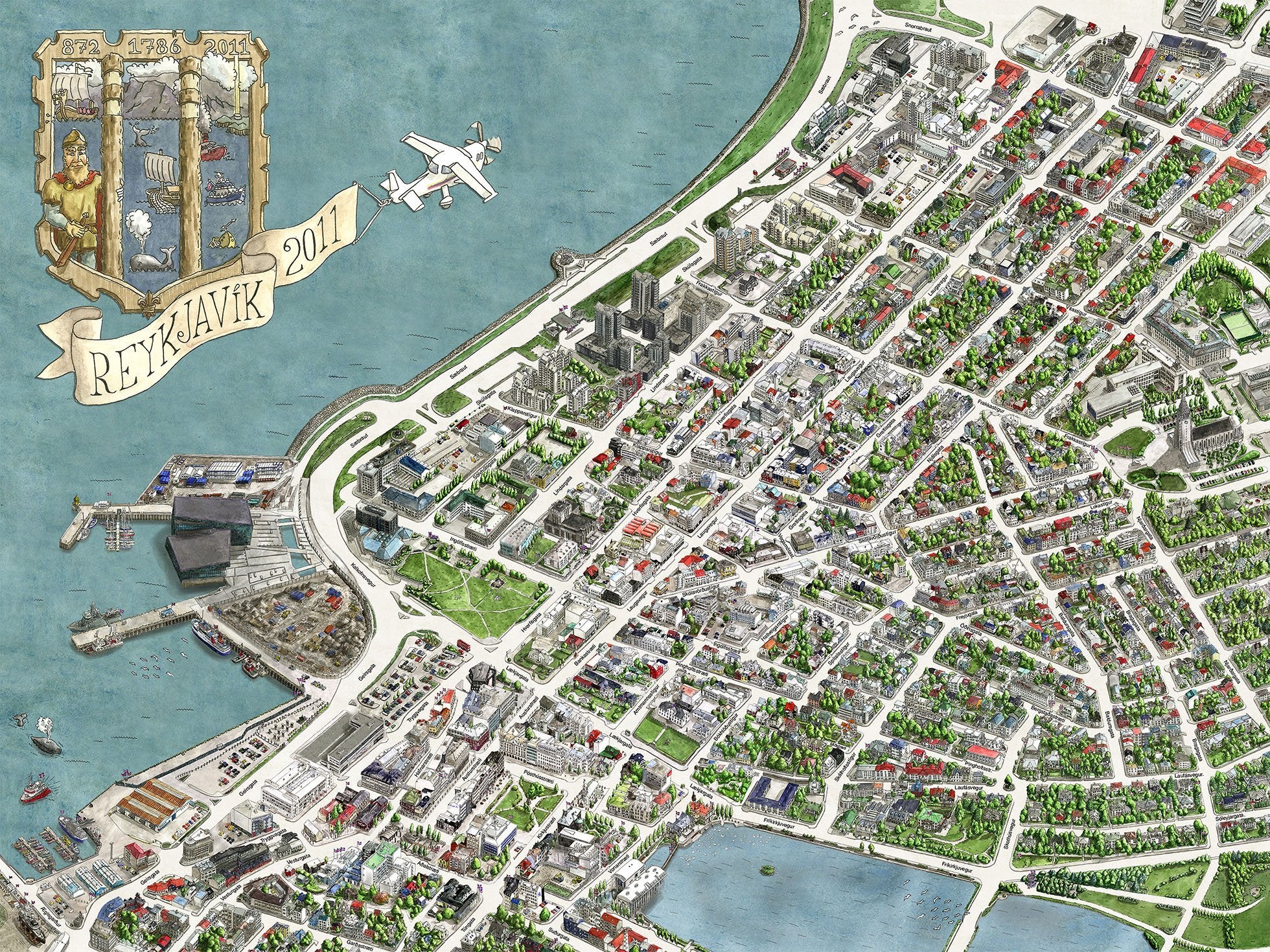 Illustrated map of Reykjavik in A Map of the World