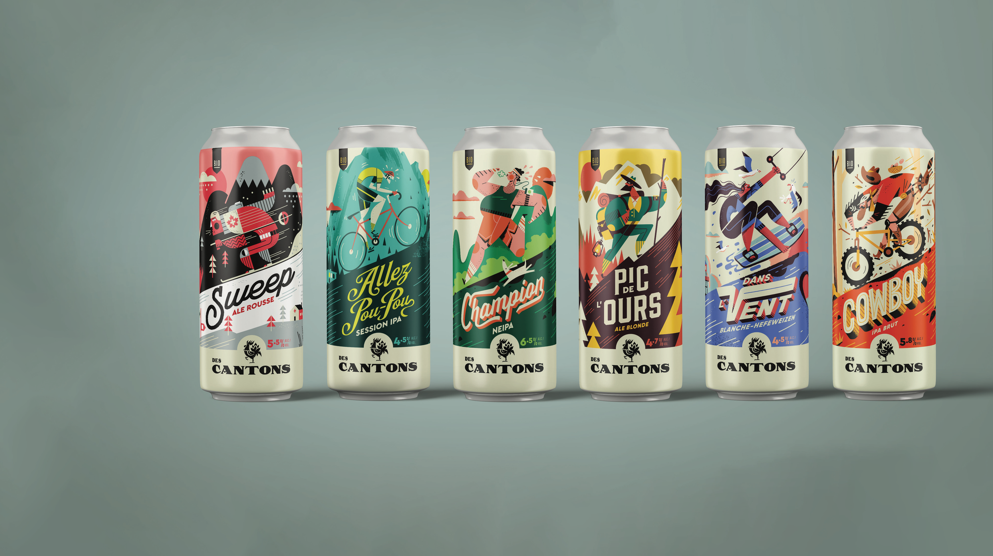 Located in a region dense with mountains, forests, and lakes, Des Cantons Brewery takes inspiration from sport and the great outdoors for their action-packed labels. Find more this incredible brewery in Craft Beer Design by gestalten