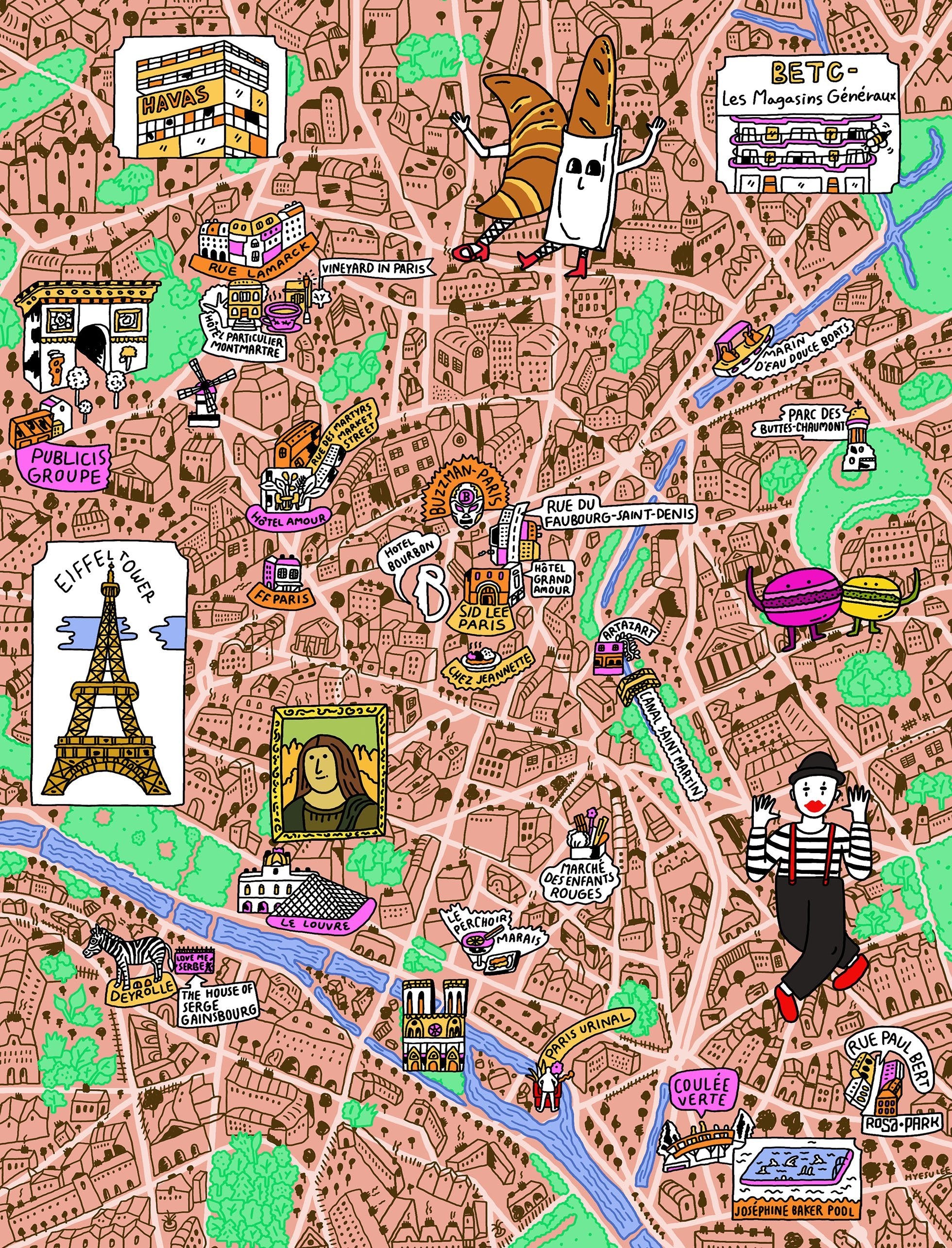 Illustrated map of Paris in A Map of the World